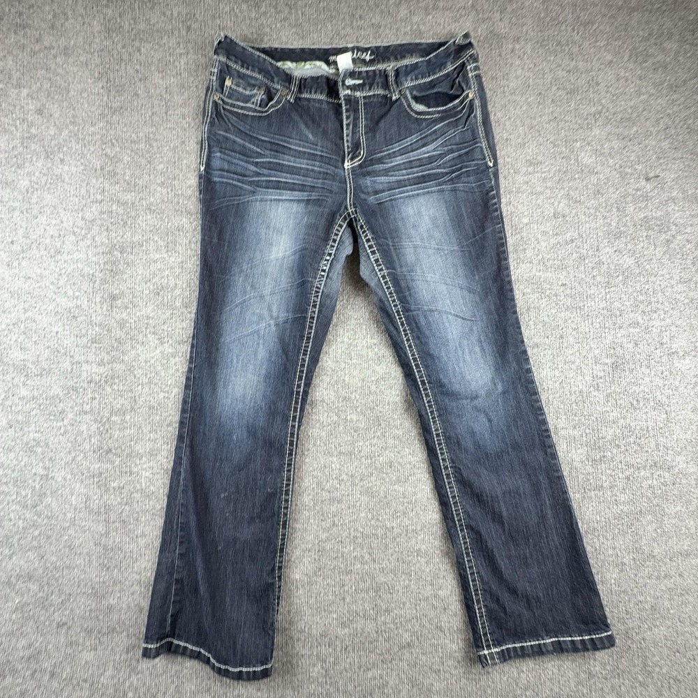 Maurices Jeans Womens 20 Medium Wash Mid Rise Bootcut Embroidered Denim Pants
